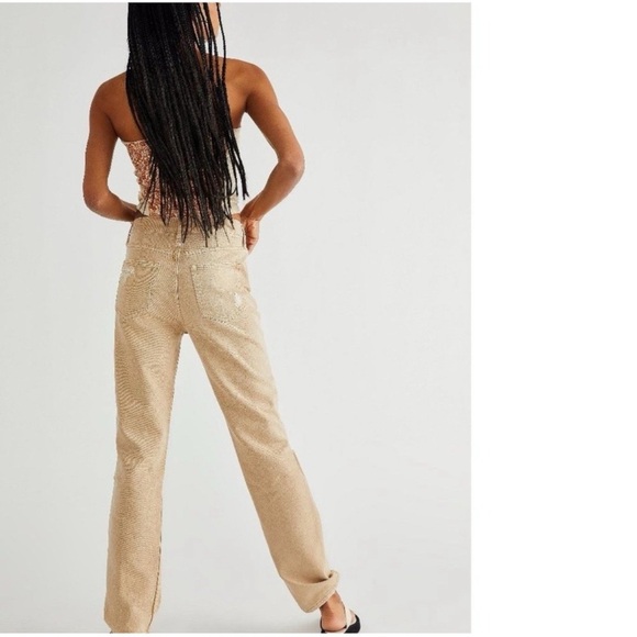 We The Free People Lasso Straight Leg Distressed Jeans In Dusty Khaki - Picture 2 of 7